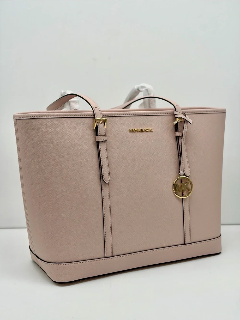 MICHAEL KORS Jet Set Travel Lg Top Zip Shoulder Tote Saffiano Leather Pwdr Blush